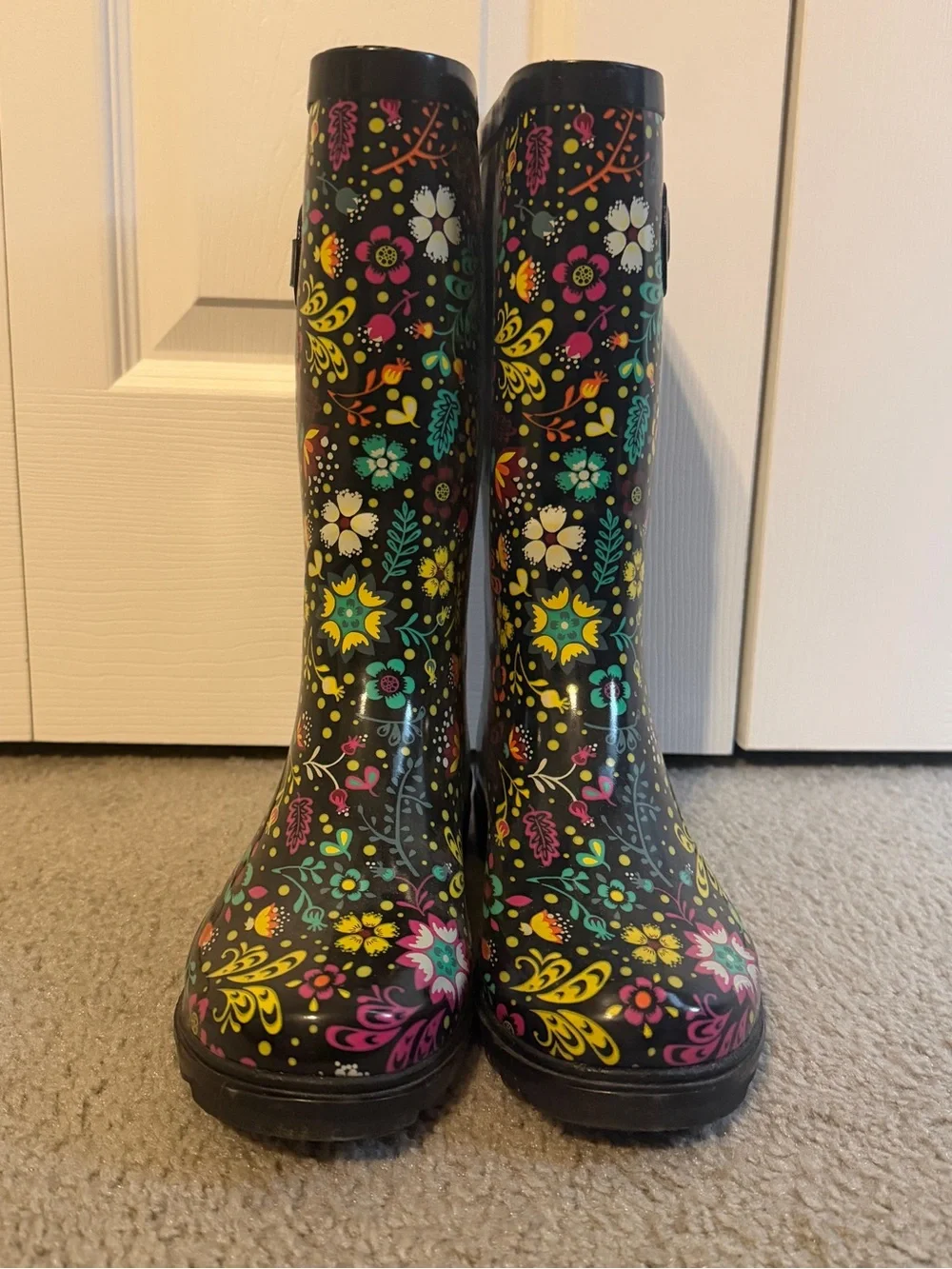 Source Unknown Black Floral Women's Rain Boots